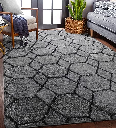 Soft Grey and Black Geometric Rug for Home Decor
