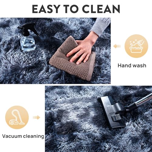 Isdook Grey Blue Tie-Dyed Fluffy Rug - 2x3 Feet