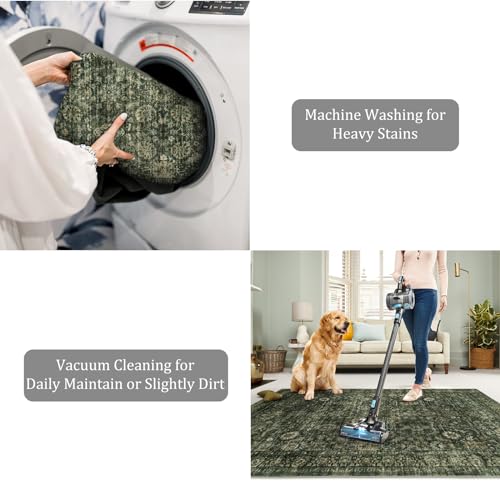 Vintage Boho Washable Area Rug 3x5, Non-Slip Floral