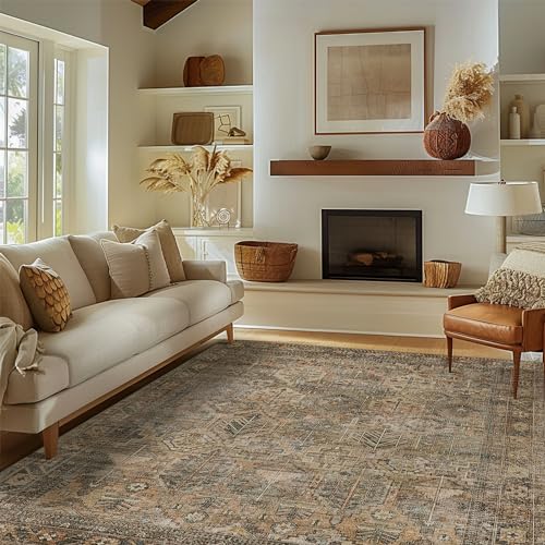 Vintage Distressed Print Area Rug 8x10 Lightweight Chenille