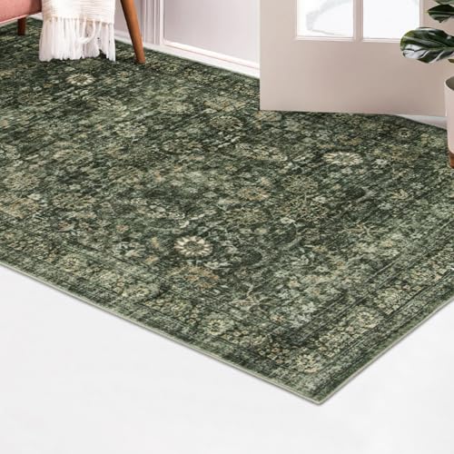 Vintage Boho Washable Area Rug 3x5, Non-Slip Floral