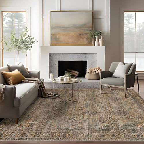 Vintage Distressed Print Area Rug 8x10 Lightweight Chenille