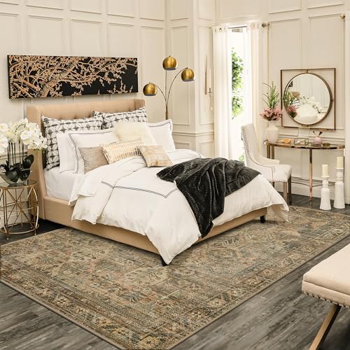 Vintage Distressed Print Area Rug 8x10 Lightweight Chenille