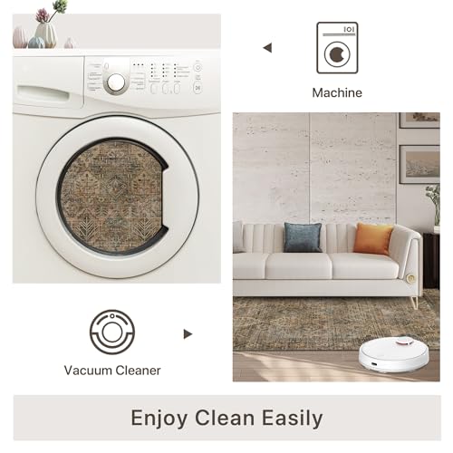 Vintage Distressed Print Area Rug 8x10 Lightweight Chenille