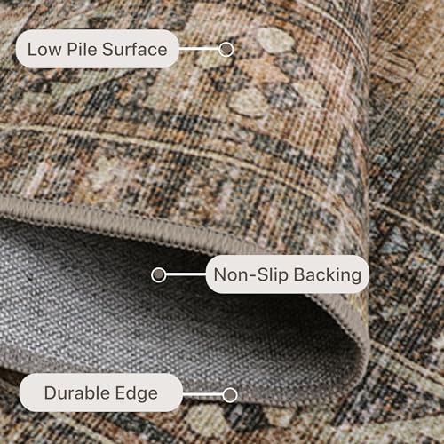 Vintage Distressed Print Area Rug 8x10 Lightweight Chenille