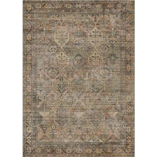 Vintage Distressed Print Area Rug 8x10 Lightweight Chenille