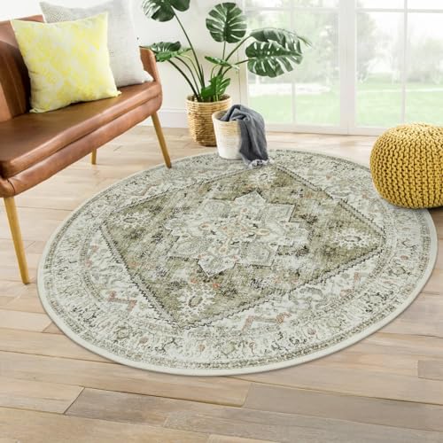 Sage Green Round Vintage Tribal Rug - 4ft