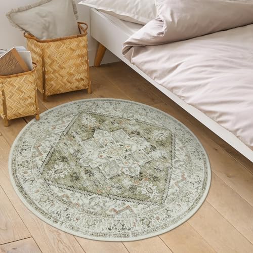 Sage Green Round Vintage Tribal Rug - 4ft
