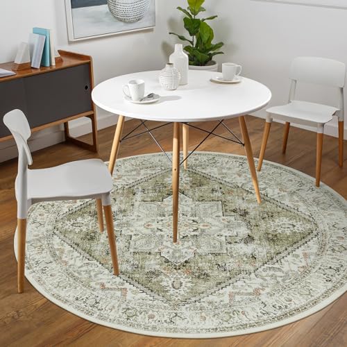 Sage Green Round Vintage Tribal Rug - 4ft