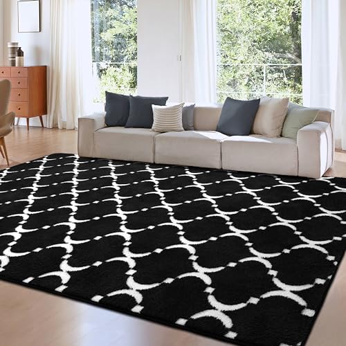 Black Geometric Area Rug for Living Room, Bedroom