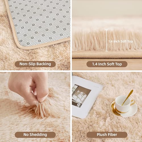 5x8 Tie-Dyed Beige Shag Area Rug, Soft Plush