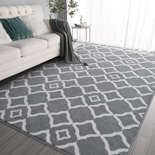 White/Grey Geometric Shag Area Rug for Indoor Home