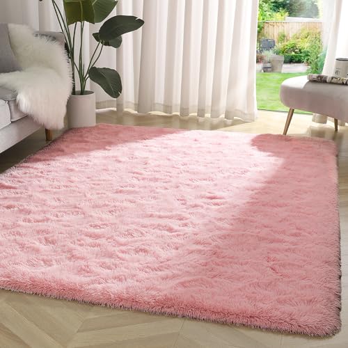 Light Pink Shag Rug - 3x5, Non-Slip Backing