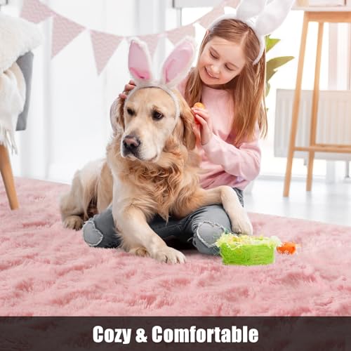 Light Pink Shag Rug for Girls Bedroom, 3x5