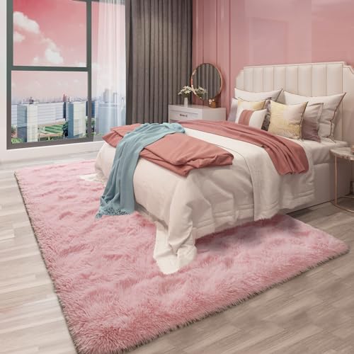 Light Pink Shag Rug for Girls Bedroom, 3x5