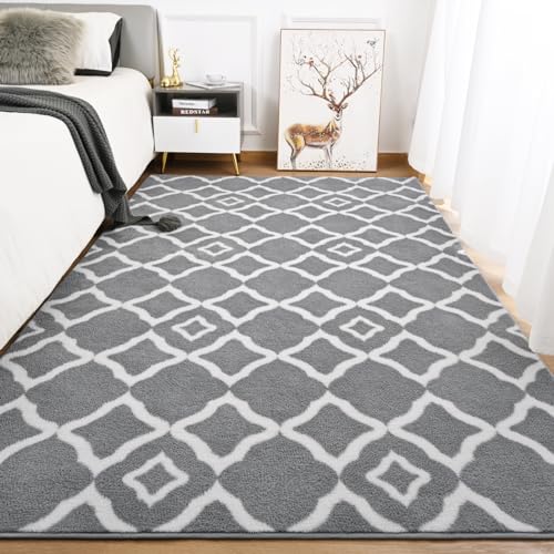 Kimicole Ultra Soft Shag Area Rug, 4x6 Grey/White