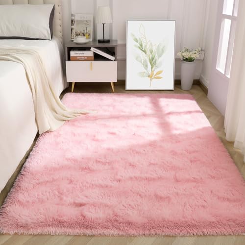 Light Pink Shag Rug for Girls Bedroom, 3x5