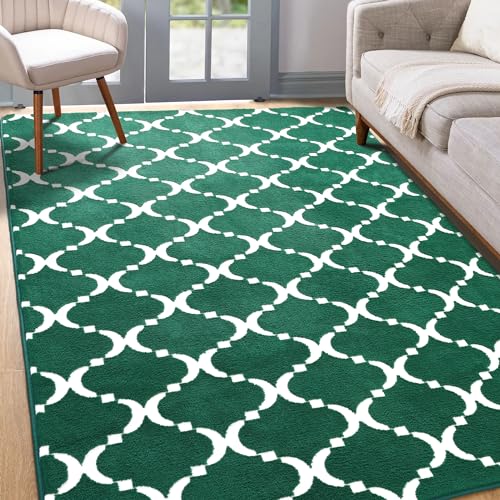 Green Geometric Area Rug for Girls Bedroom, 5x8ft
