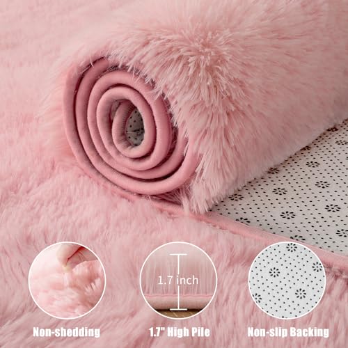 Light Pink Shag Rug for Girls Bedroom, 3x5