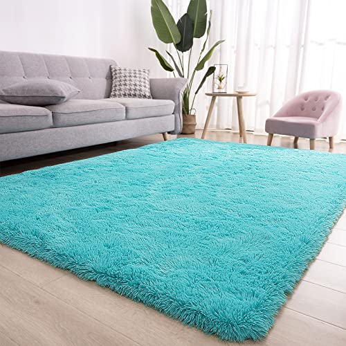 Fuzzy Teal Blue Rugs for Bedroom and Living Room