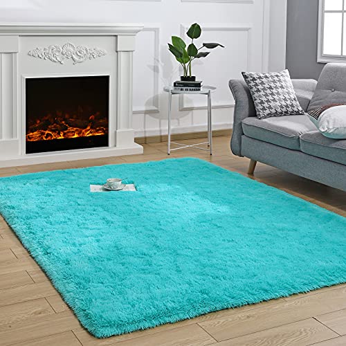 Fuzzy Teal Blue Rugs for Bedroom and Living Room