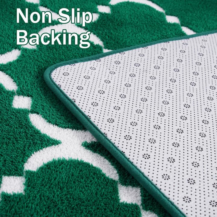 Green Shag Geometric Area Rug, 5x8ft, Washable