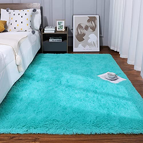 Fuzzy Teal Blue Rugs for Bedroom and Living Room