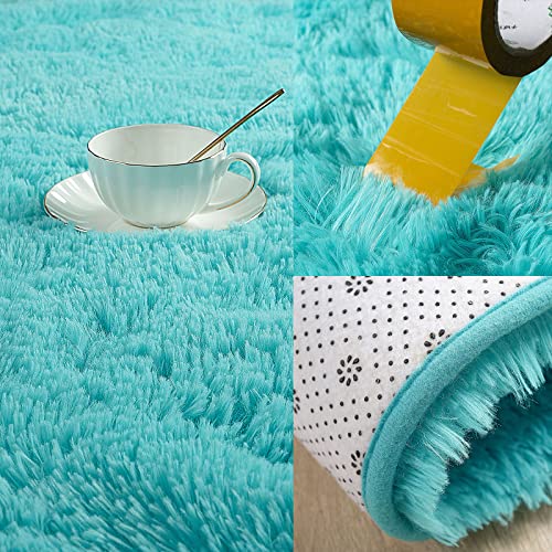 Fuzzy Teal Blue Rugs for Bedroom and Living Room