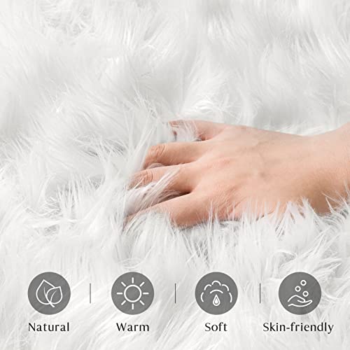 White Faux Fur Sheepskin Rug, Soft 2x3 Ft Machine Washable Rug for Nursery, Bedroom, Living room