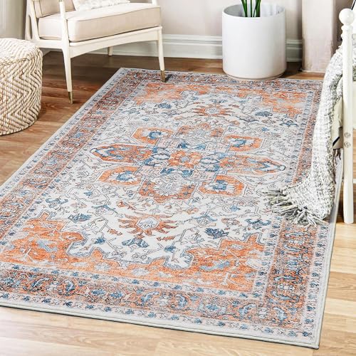Boho 3x5 Washable Area Rug - Tangerine/Multi Color