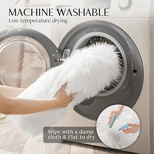 White Faux Fur Sheepskin Rug, Soft 2x3 Ft Machine Washable Rug for Nursery, Bedroom, Living room