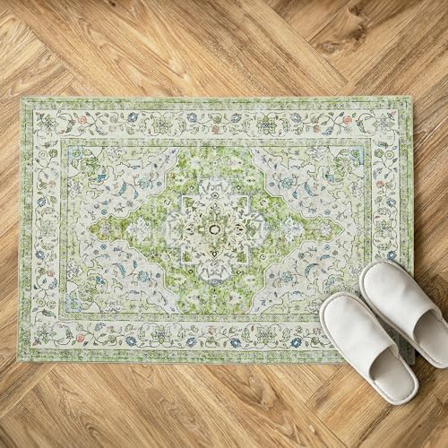 Boho Soft Washable Entryway Rug - Vintage Green