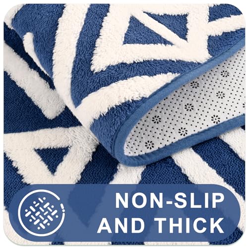 Blue Plush Geometric Area Rug for Bedroom/Living Room