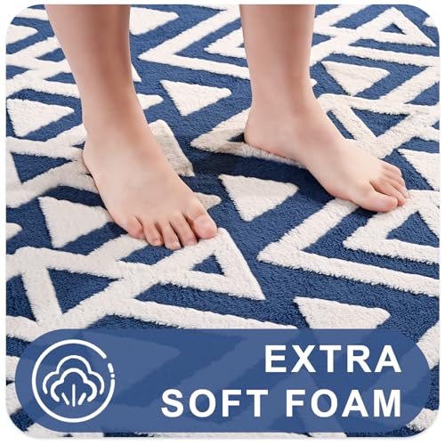 Blue Plush Geometric Area Rug for Bedroom/Living Room