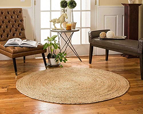 Handmade Beige Natural Jute Round Area Rug Decor