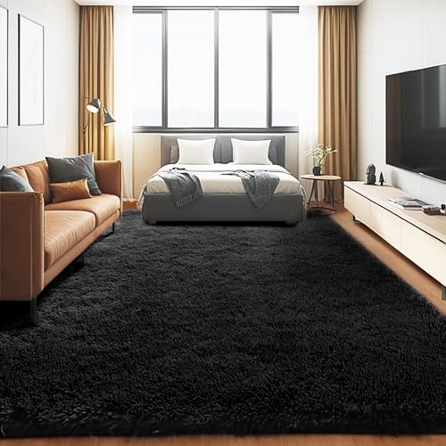 Black Area Rug for Bedroom, Living Room, Kids