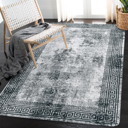 Modern Bordered Washable Rug, 3x5 Soft Non-Slip Accent