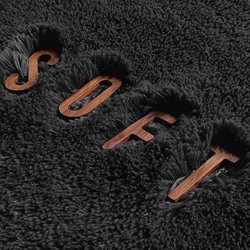 Black Area Rug for Bedroom, Living Room, Kids