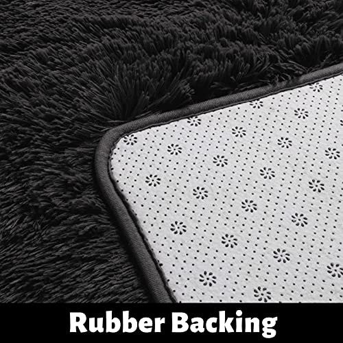 Black Area Rug for Bedroom, Living Room, Kids