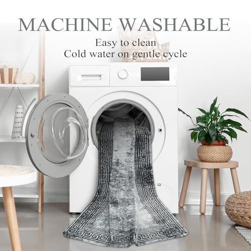 Modern Bordered Washable Rug, 3x5 Soft Non-Slip Accent