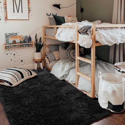 Black Area Rug for Bedroom, Living Room, Kids