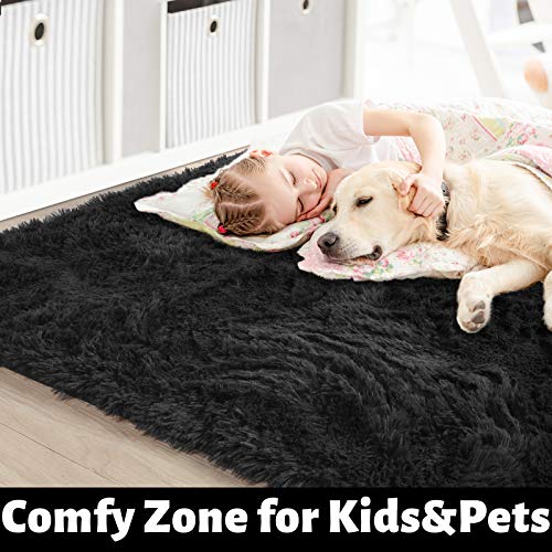 Black Area Rug for Bedroom, Living Room, Kids