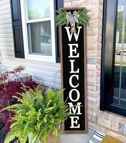 Farmhouse Rustic Front Porch Welcome Sign - Black