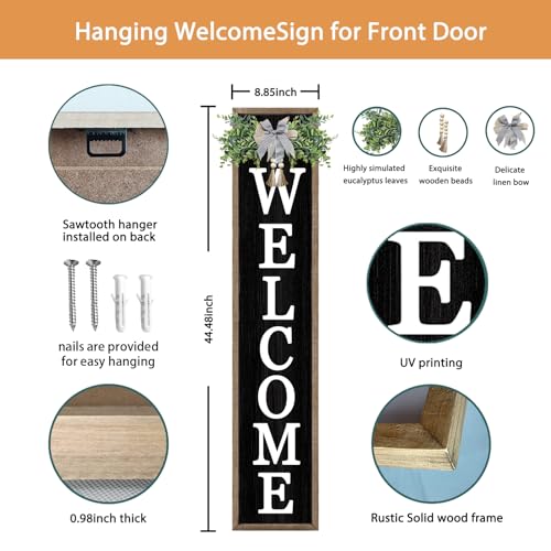 Farmhouse Rustic Front Porch Welcome Sign - Black