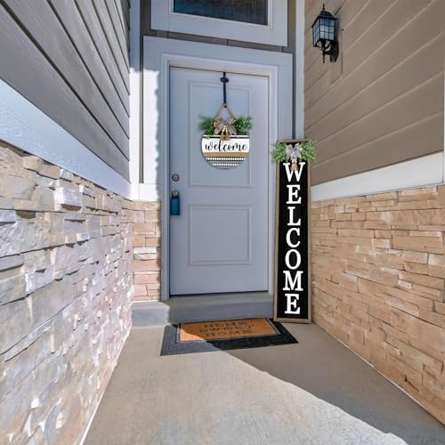 Farmhouse Rustic Front Porch Welcome Sign - Black