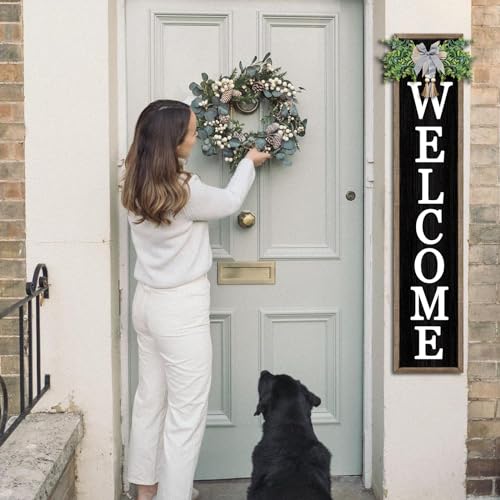 Farmhouse Rustic Front Porch Welcome Sign - Black