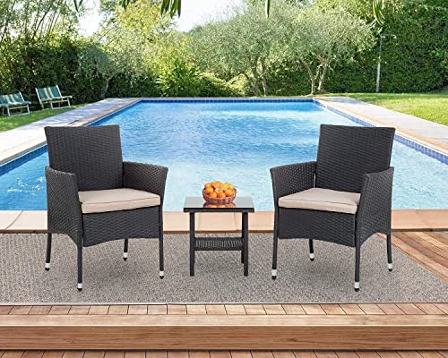 Outdoor Wicker Bistro Rattan Chair Set with Coffee Table