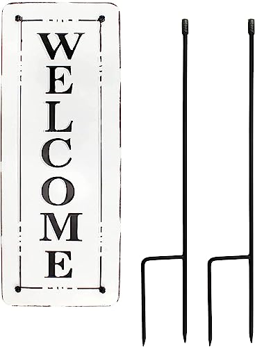 Black and White Enamel Coated Steel Outdoor Welcome Sign