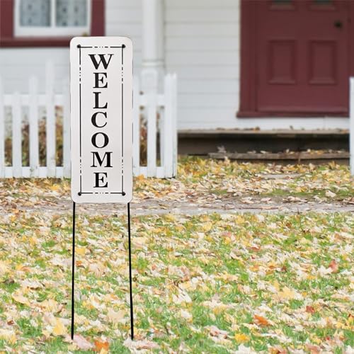 Black and White Enamel Coated Steel Outdoor Welcome Sign