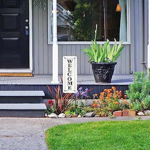 Black and White Enamel Coated Steel Outdoor Welcome Sign